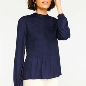ANN TAYLOR “Midnight Blue” Smocked Peplum Blouse, SZ- 8/ M *Like New!